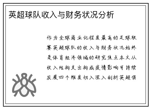 英超球队收入与财务状况分析